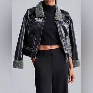 ANTHROPOLOGIE MARRAKECH PATENT SHERPA BOMBER JACKET SIZE: XS